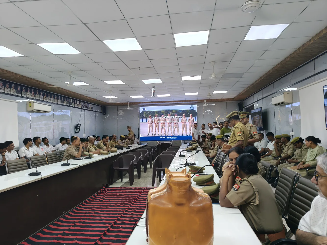 Police personnel attending the workplace ergonomics and CPR awareness programme at Police Lines Agra
