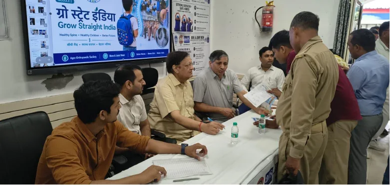 AOS team providing individual guidance during the Police Wellness and Family Health Camp at Police Lines Agra